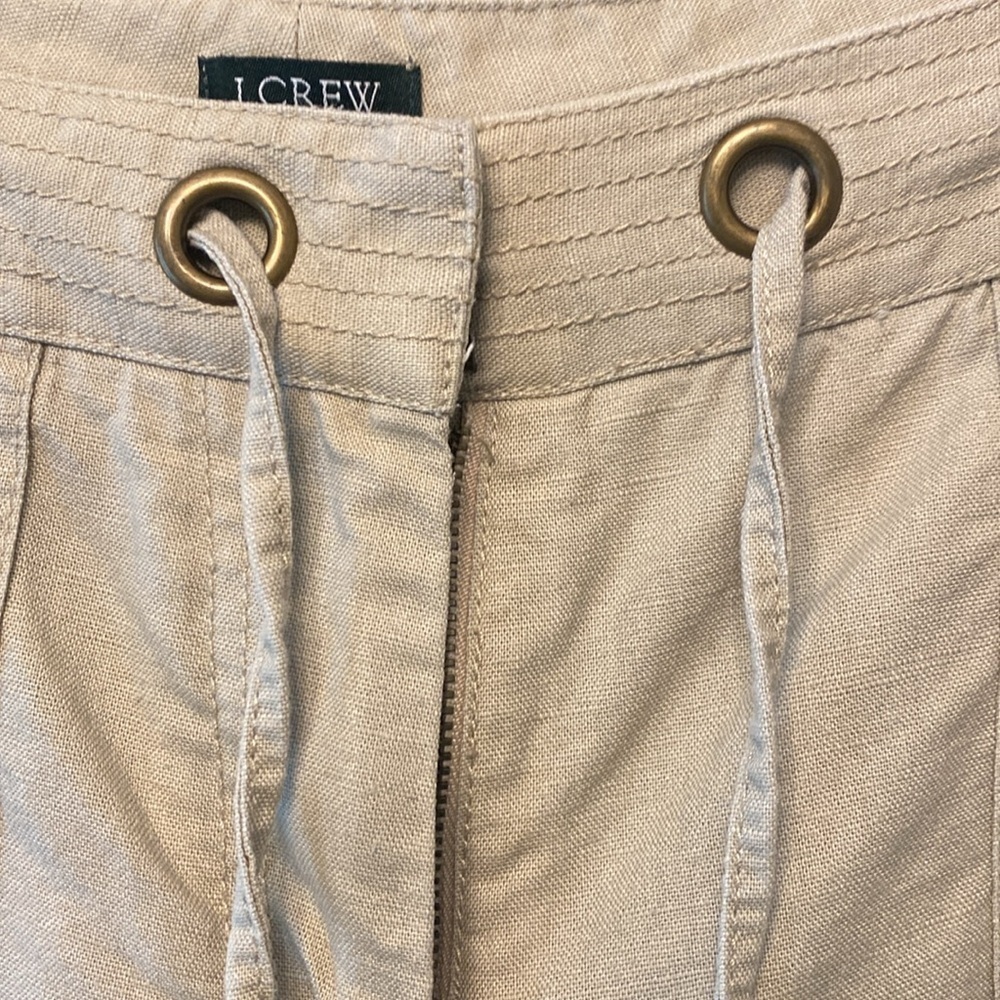 J Crew City Fit Cargo Pants Linen Cotton Draw String Pocket Flat Front Khaki 10 - Picture 7 of 8